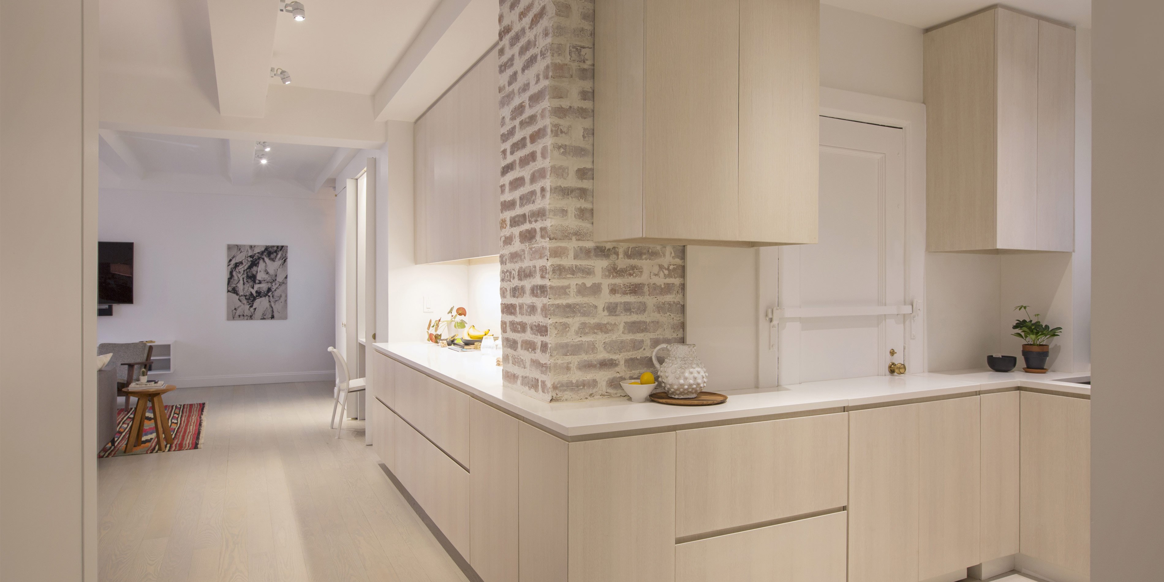 NYC Architect Architecture Renovate Renovation Residential Upper West Side Apartment Co-op Modern Pre-War Existing Details Exposed Brick Kitchen