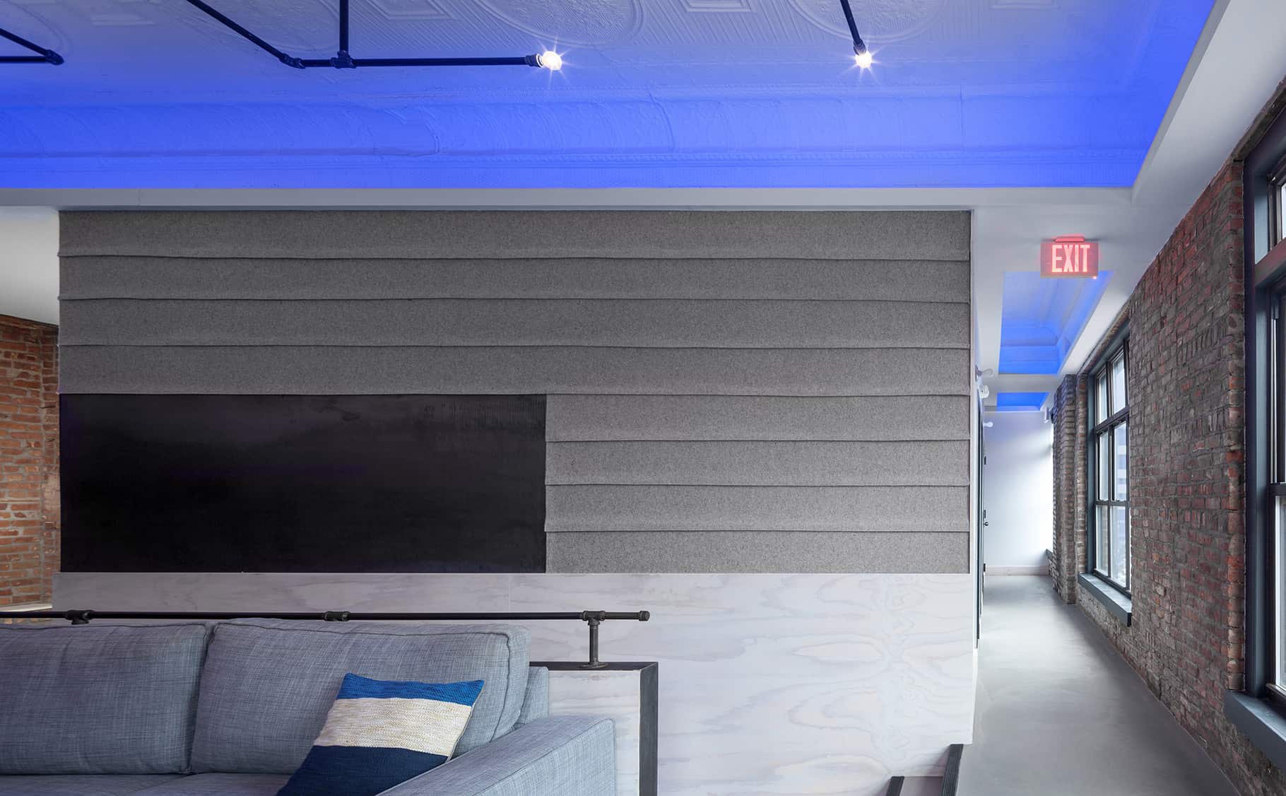 NYC Architect Architecture Modern Wellness Design Float Spa Commercial Renovate Renovation Flotation Therapy Exposed Brick Blue Light Tin Ceiling