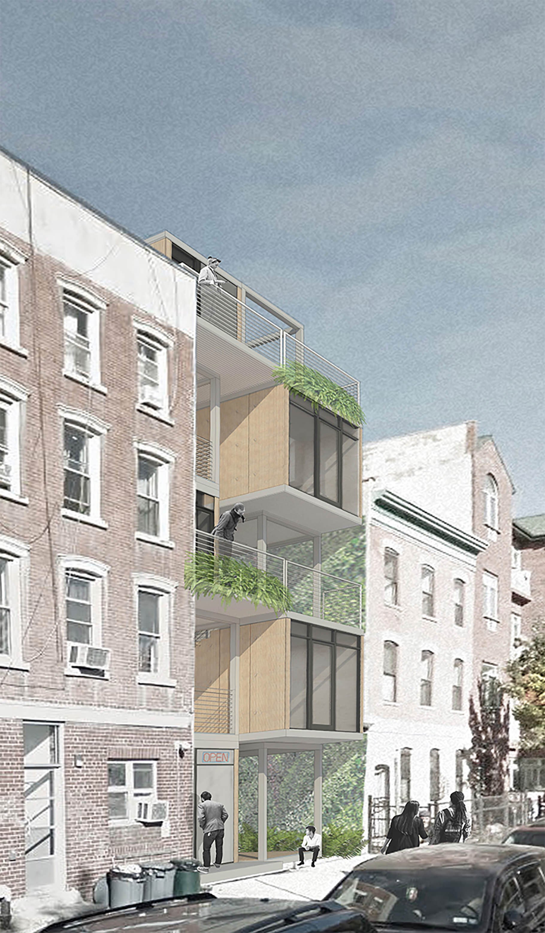 NYC Architect Architecture Affordable Housing Modular Design Urban Green Space Balconies Adaptable Residential Apartments Rendering